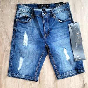 Denim Jean Shorts, size 30, blue(1), black(1),stretch denim.